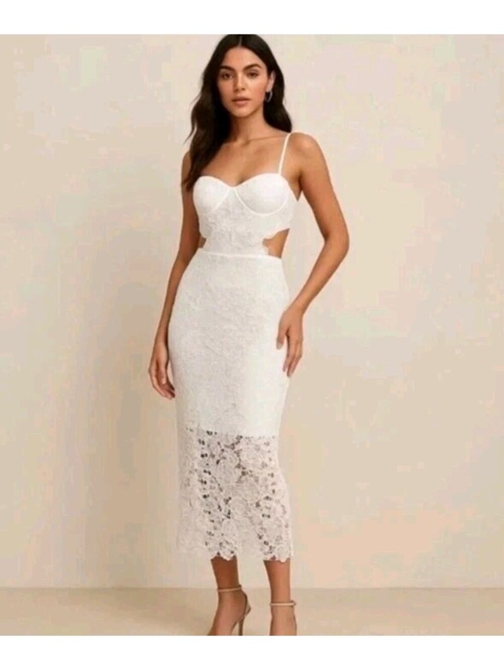 Amable by Mabel Anthropologie Ivory Lace Convertible Cutout Maxi Dress M